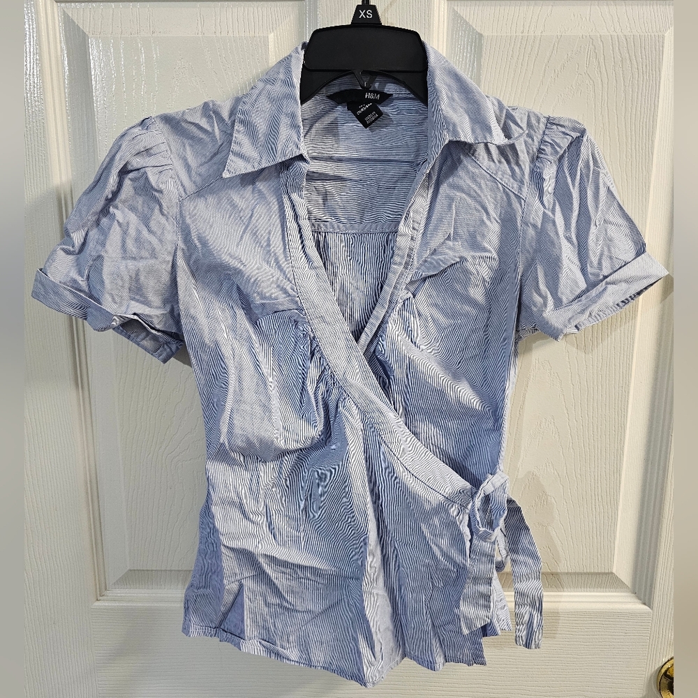 H&M Blue V-Neck Wrap Blouse